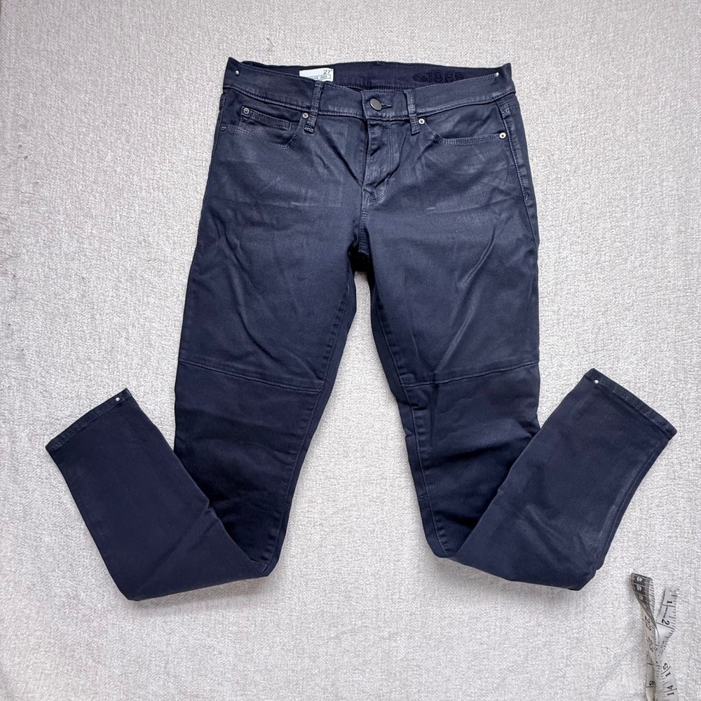 Gap 1969 Legging Jeans 27 Navy Blue Coated Moto Skinny Denim Pants leather feel